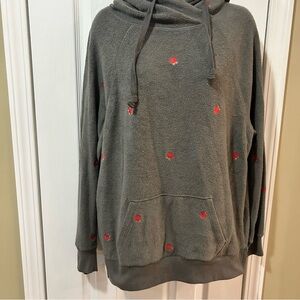 Victoria's Secret PINK Gray Oversized Fleece Hoodie Rose Appliqué Xsmall NWT